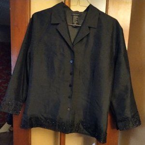 Anne Carson Silk,  Beaded Black Jacket Blouse-Medium